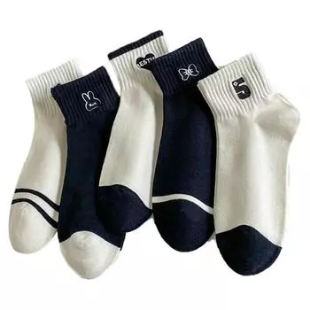 5 пар женских разноцветных дофаминовых носков до щиколотки, модных, милых, с мультяшным рисунком, мягких, удобных, влагоотводящих, повседневных носков One Size