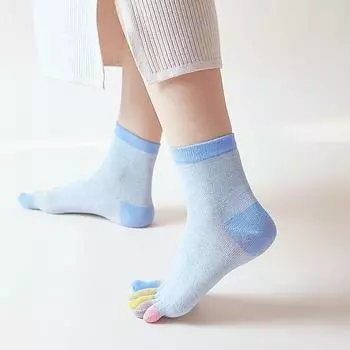 5 пар женских разноцветных носков с пятью пальцами, весна и осень, чистый хлопок, забавные мягкие женские носки средней длины с дышащим раздельным носком 5 Pairs розовый