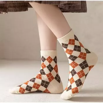 5 пар женских ретро-цветочных клетчатых цветочных полосатых милых и удобных модных простых носков средней длины