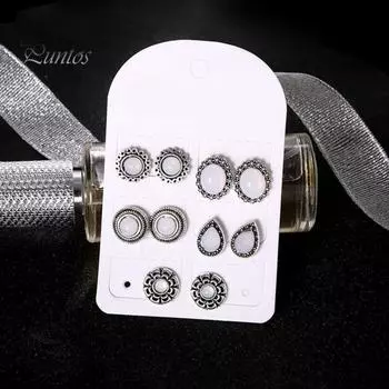 5 пар женских сережек-гвоздиков с галькой и инкрустацией кубическим цирконием, серьги-гвоздики в форме капли воды, круглая форма, ювелирные изделия в подарок серебряный