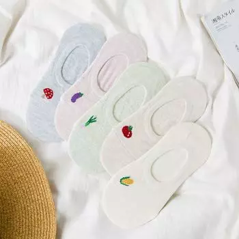 5 пар женских силиконовых нескользящих невидимых носков, детские летние носки-лодочки с растительным узором, мягкие дышащие носки One size EU34-39