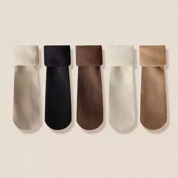 5 пар женских толстых плюшевых зимних носков, модные осенне-зимние однотонные вертикальные полосы, теплые мягкие повседневные носки средней длины One Size