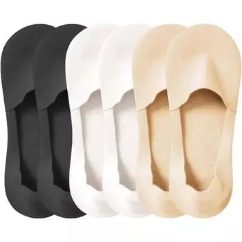 5 пар женских тонких носков-невидимок разных цветов, летний дышащий ледяной шелк, низкая подкладка с хлопковой подошвой и нескользящей структурой пятки бежевый