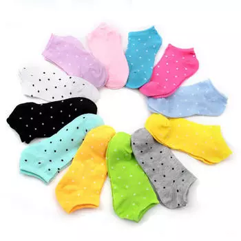 5 пар женских удобных хлопковых носков в горошек ярких цветов, короткие носки, носки до щиколотки, разные цвета