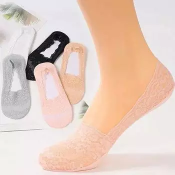 5 пар женских весенне-летних дышащих впитывающих пот носков с глубоким вырезом и кружевом, силиконовых, нескользящих, тонких, с рисунком вишневого цвета One Size
