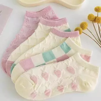 5 пар женских весенне-летних тонких хлопковых носков, невидимые носки-лодочки для девочек с фрагментированными цветами, короткие носки