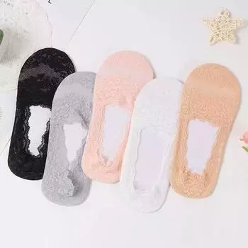 5 пар женских весенне-летних впитывающих пот носков-лодочек с глубоким вырезом из силикона и антискользящим покрытием, тонких, с кружевом вишневого цвета One Size