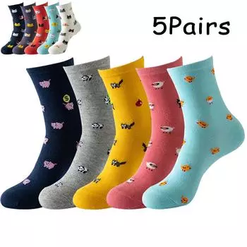 5 пар женских забавных носков с кошками, милые животные, забавные, новинка, подарок, женские носки SET A 5Pairs