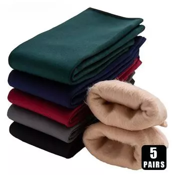 5 пар женских зимних носков, сохраняющих тепло, мягких, повседневных, зимних, толстых, теплых, однотонных, для сна, для дома, мужские носки средней длины EUR 35-42(US5-10)