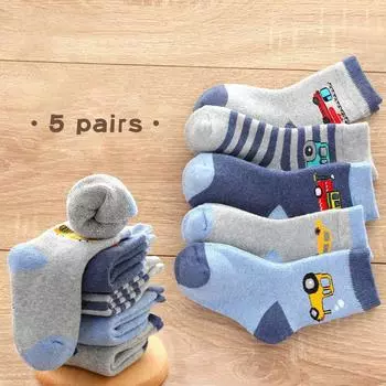 5 пар Зимние Теплые Детские Носки 1-12 лет Мальчики Утолщенные Хлопковые Носки Средней Длины Детская Обувь Аксессуары для Детской Одежды Бархатная Подкладка fit 1-3 year