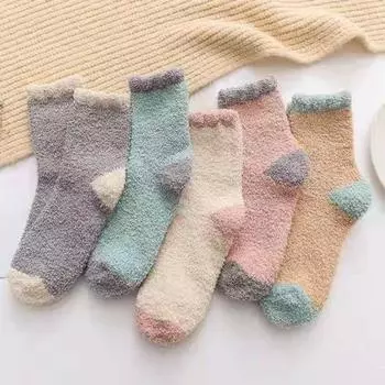 5 пар зимних носков из толстой микрофибры разных цветов средней длины US 45818 противоскользящие