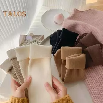 5 пар зимних носков, набор из 5 цветов, унисекс, утолщенные, плюшевые, однотонные, эластичные, нескользящие, теплые, средней длины, носки для повседневной носки, спорта One Size 1 Set