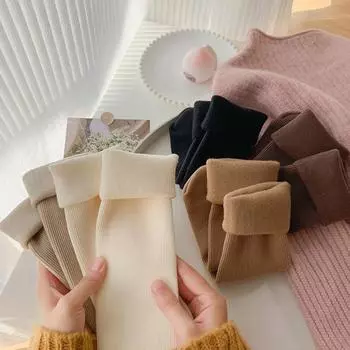 5 пар зимних носков, набор из 5 цветов, унисекс, утолщенный плюш, однотонный