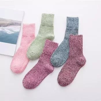5 пар зимних носков, однотонные шерстяные носки, толстые вязаные носки, носки для ботинок для женщин и мужчин, повседневная одежда для сна 5pcs