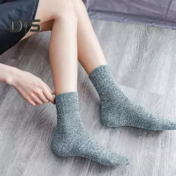 5 пар зимних носков, однотонные шерстяные носки, толстые вязаные носки, носки для ботинок для женщин и мужчин, повседневная одежда для сна 5pcs синий