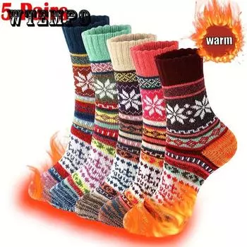 5 пар зимних носков с рисунком снежинок, удобные мягкие теплые носки средней длины для подарков 5 Pairs