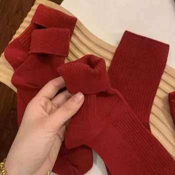 5 пар зимних носков унисекс, новогодние праздничные красные флисовые носки, толстые, средней длины