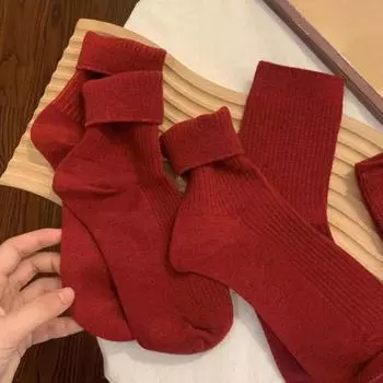 5 пар зимних носков унисекс, новогодние праздничные красные флисовые носки, толстые винтажные носки средней длины, противоскользящие, высокоэластичные спортивные носки One Size 1 Set