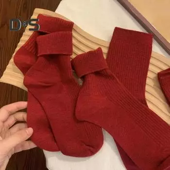5 пар зимних носков унисекс, новогодние праздничные красные флисовые носки, толстые винтажные носки средней длины, противоскользящие, высокоэластичные спортивные носки One Size 1 Set
