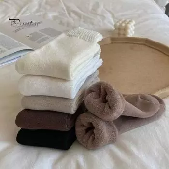 5 пар зимних носков, утолщенные плюшевые носки средней длины, высокоэластичные, облегающие, противоскользящие, не скатывающиеся, носки для ног, комфортные, теплые, спальные носки A