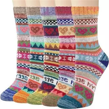 5 пар зимних теплых шерстяных носков, толстые вязаные мягкие уютные носки, ботинки, носки для женщин 5 Pairs