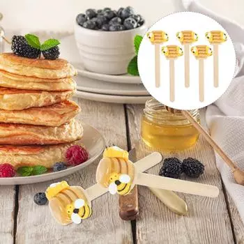 5 Pcs Bee Honey Dipper Decorative Sticks Tiered Tray Kitchen Display Rack Small Bee Decor Wood Sign Festival Party Decor