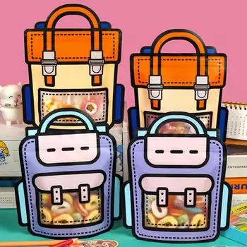 5 Pcs Cartoon School Bag Shape Candy Bags Cookie Bag Party Gift Bag Children Kids Birthday Party Snack Favors Packing Supplies
