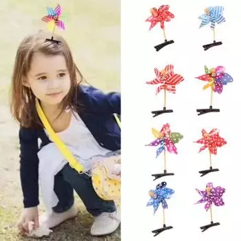 5 Pcs Kids Hair Clips Windmill Shape Printed Anti-slip Lightweight Hair Decoration Night Stall Selling Hairpins Cartoon Children Gift Hair Accessories A
