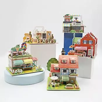 5 Pcs/Set Paper Card 3D Puzzle DIY Hand-assembled Building House Model Educational Toys for Children s Gift