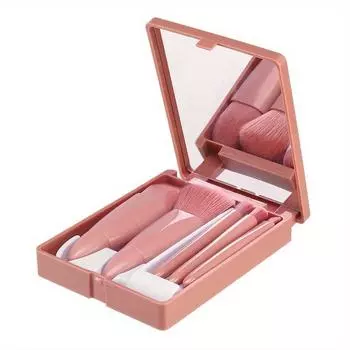 5-Piece Mini Makeup Brush Set with Mirror - Makeup Case with Mirror, Foundation Brush, Eyeshadow Brush, Foundation Blush Brush