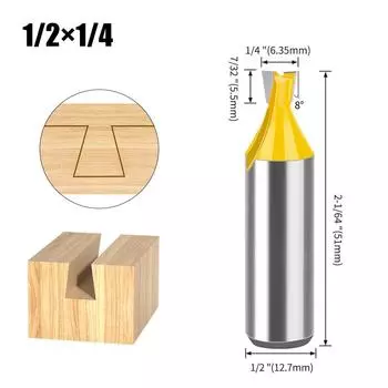 5-piece set of 1/2 handle 12 handle, dovetail knife, zikou Xun knife, woodworking milling cutter, carving knife, dovetail knife slotting knife dovetail knife 1/2X1/4