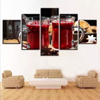 5 Pieces KIT Paintings Canvas HD Prints Posters Home Decor Wall Art Beautiful Star Anise Red Health Drink Pictures No Frame 20x35cm*2 20x45cm*2 20x55cm*1 No Frame