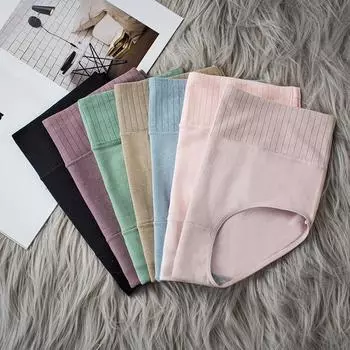 5 Pieces Mid-waist Panties Pure Cotton Women s Large-size Needle Pumping Breathable Pure Cotton Crotch Women s Briefs Pure Cotton Belly Pants S