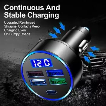 5-Port USB Fast Car Charger QC3.0 Fast Charging Car Charger Adapter Cigarette Lighter Charger For IPhone Android M5X3