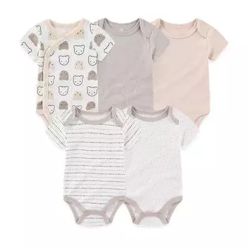 5 предметов для мальчиков и девочек, повседневные боди с короткими рукавами и милым рисунком для малышей 0-12 месяцев 12M