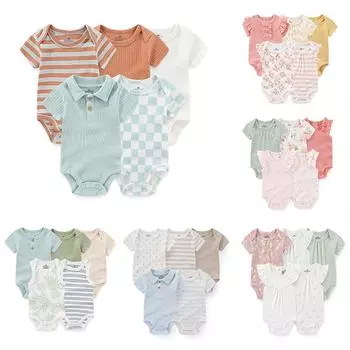 5 предметов для младенцев, мальчиков и девочек, возраст 0-12 месяцев, чистый хлопок, мягкие, повседневные, милые, модные принты, детские боди, весна-лето 3-6Months