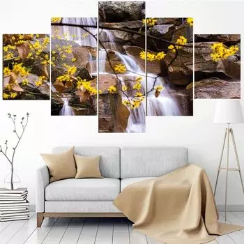 5 предметов настенного искусства холст картины пейзаж постер желтые цветы горный ручей современная гостиная спальня украшение дома Medium Size Unframed Canvas