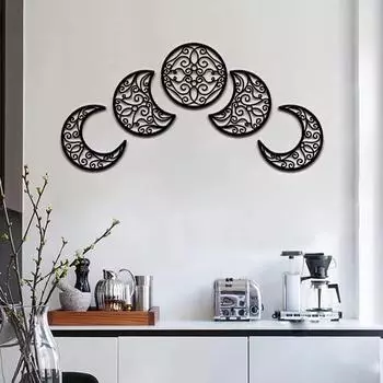 5 предметов настенного украшения «Луна» — стиль Северной Европы. Декор гостиной и спальни в стиле бохо с использованием дизайна фаз Луны в природе светло-серый