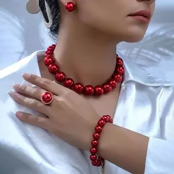 5 предметов женского темперамента: крупные жемчужные серьги, ожерелья, браслеты, кольца, комплекты украшений, для банкетов, праздничные подарки