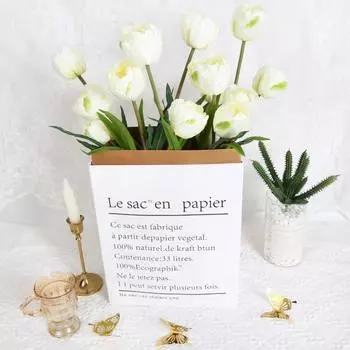 5 пучков 15 головок искусственных тюльпанов, букет цветов из настоящих тюльпанов для свадебных композиций, центральных композиций для украшения дома белый