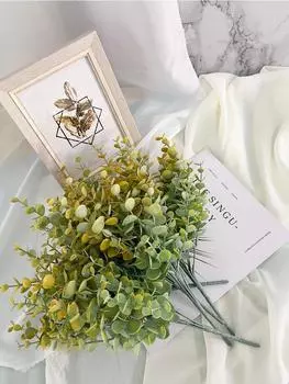 5 пучков искусственных стеблей эвкалипта, искусственная зелень, искусственные растения для свадебного букета своими руками, центральная композиция жёлтый