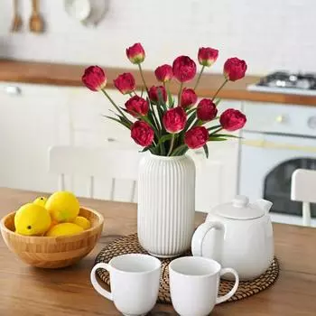 5 пучков искусственных тюльпанов 15 головок поддельных настоящих тюльпанов для свадебных композиций, центральных элементов для украшения дома белый