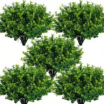 5 пучков искусственных зеленых растений, кустарниковая трава самшита - защита от ультрафиолета, реалистичная листва, не требующая особого ухода, универсальный декор