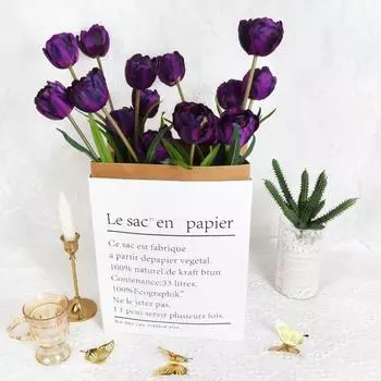 5 пучков настоящих тюльпанов Букет цветов 15 головок искусственных тюльпанов для свадебных композиций Центральные украшения для дома белый