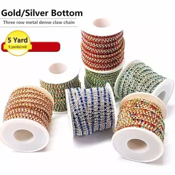 5 ярдов 3 ряда хрустальных цепочек со стразами стеклянная цепочка швейное ремесло своими руками свадебные платья и украшения для вечеринок Light Green Diamond + Glod Seat