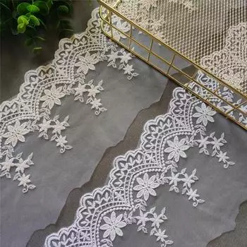5 ярдов/лот, ширина 13 см, белая/бежевая изысканная сетчатая пряжа, хлопковая кружевная ткань с вышивкой, свадебное платье, занавеска, марлевая ткань для абажура 13cm*5yards белый