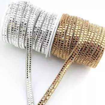 5 ярдов одинарный / двойной ряд золотая серебряная квадратная стеклянная хрустальная аранжированная отделка стразами сзади клей для горячей фиксации аппликация своими руками декоративная цепочка