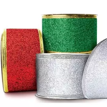 5 ярдов рождественских лент с блестками, проволочные рождественские ленты с проволочной окантовкой для упаковки подарков, бантов, лент для рождественской елки, гирлянд, подарков