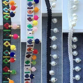 5 ярдов в этническом стиле, ручная работа, бисер, жемчужное кружево, кисточка, 8 мм, жемчужная бахрома, помпон, отделка, декор, сделай сам, аксессуары для шитья одежды