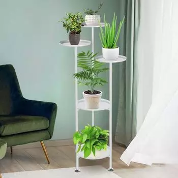 5-ярусная подставка для цветочных горшков, стойка для растений, садовая полка, стальная полка, для дома, улицы, балкона, лестница, подставка для горшечных растений белый